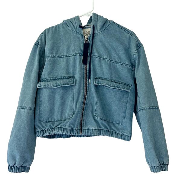 Ashley Vintage Charm Crop Sherpa lined denim jean hooded western jacket Medium - Picture 2 of 11